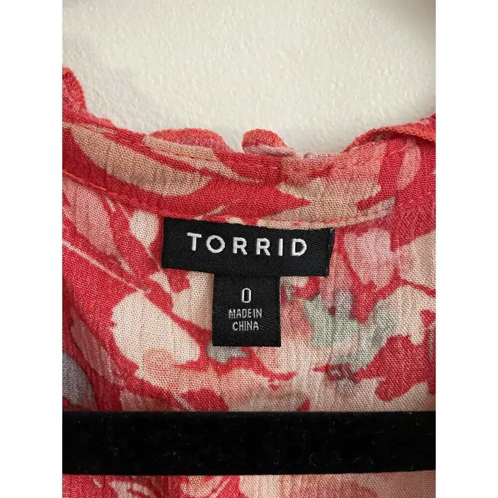 Torrid Voluminous Crinkle Gauze Floral Red Dress | Size 0 (Fits L/12) - Picture 9 of 11
